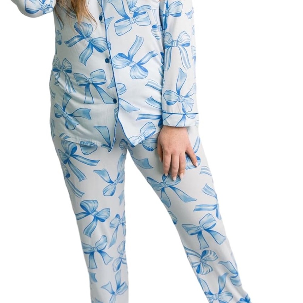 Blue Bow Print Pajama Set